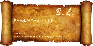 Bordács Lili névjegykártya